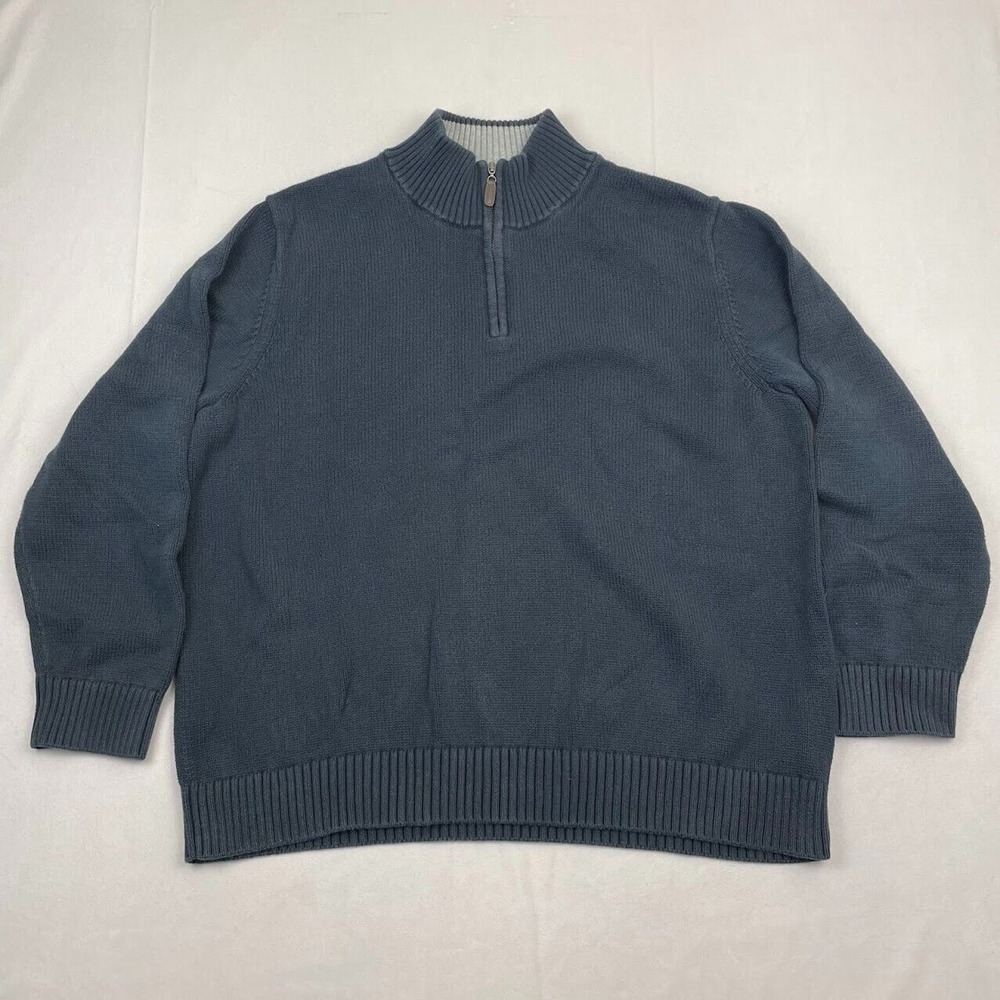 LL Bean Sweater Mens Size‎ 2XL XXL Navy Quarter Zip Pullover Long Sleeve Casual